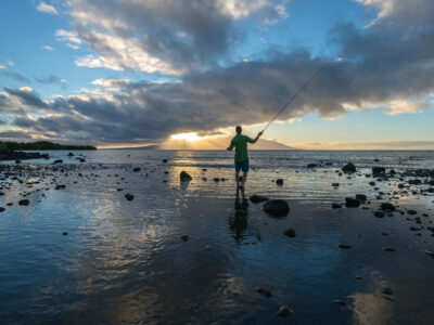 Fly Fishing Photography Portfolio Molokai Hawaii wading casting bonefish sunset