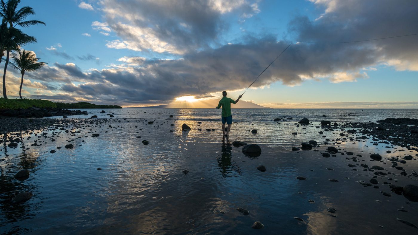 Fly Fishing Photography Portfolio Molokai Hawaii wading casting bonefish sunset