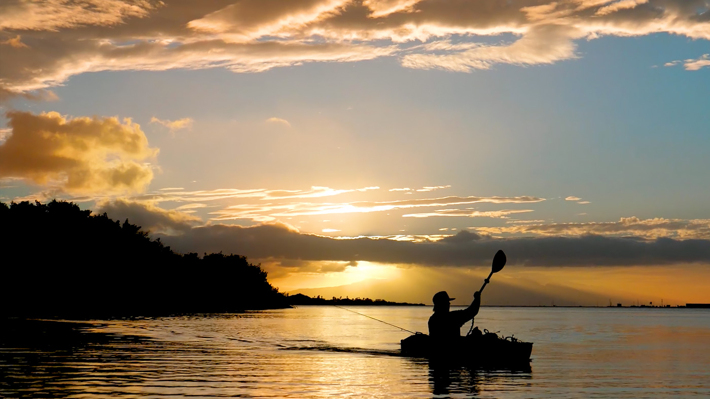 Fly Fishing Photography Portfolio Molokai Hawaii Sunrise Silhouette Golden Life Kayak